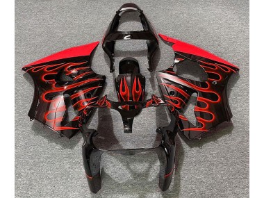 2000-2002 Gloss Black & Red Flame ZX6R Motorcycle Fairings
