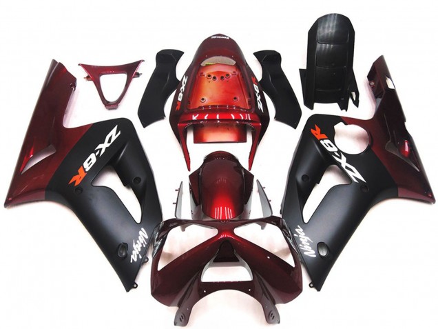 2003-2004 Matte Black and Maroon ZX6R Motorcycle Fairings