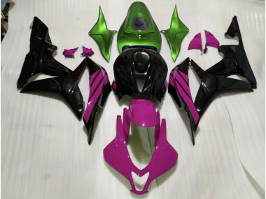 2007-2008 Gloss Black & Pink and Green Accents CBR600RR Motorcycle Fairings