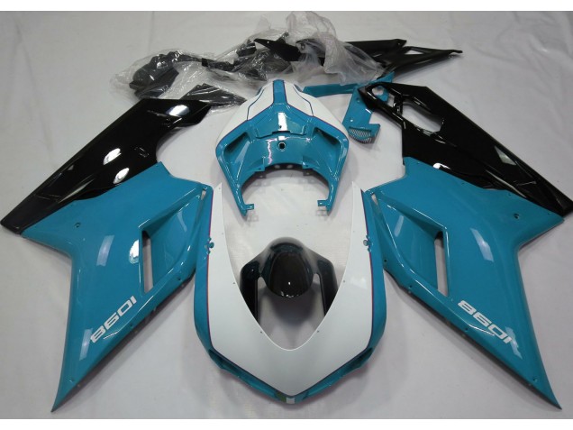 2007-2014 Gloss Light Blue & White Ducati 848 1098 1198 Motorcycle Fairings