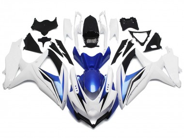 2008-2010 Gloss White With Silver and Blue GSXR 600-750 Motorcycle Fairings