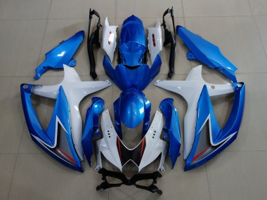 2008-2010 Metallic Blue & White GSXR 600-750 Motorcycle Fairings