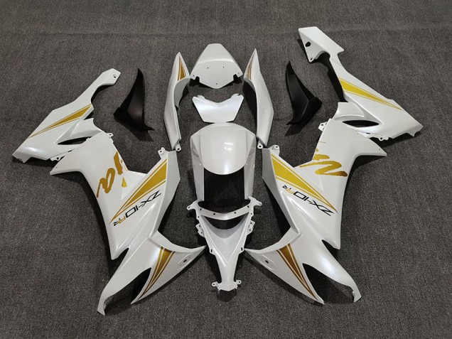 2008-2010 Pearl White & Gold ZX10R Motorcycle Fairings