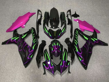 2008-2010 Purple and Green Flame GSXR 600-750 Motorcycle Fairings