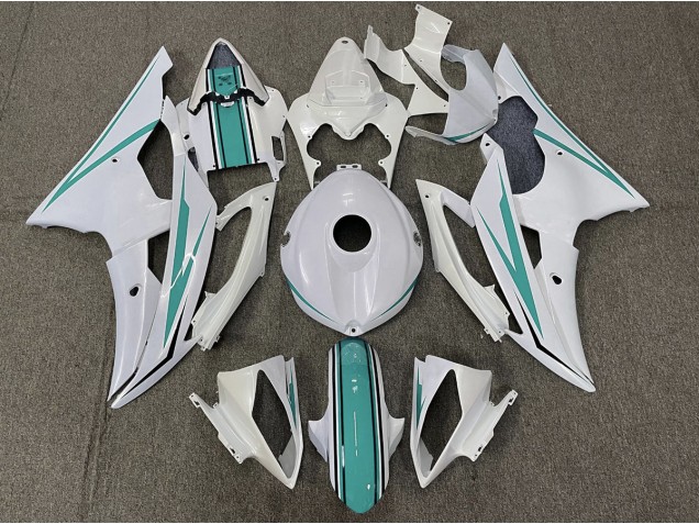 2008-2016 Gloss White and Teal R6 Motorcycle Fairings